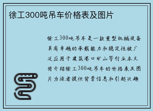 徐工300吨吊车价格表及图片