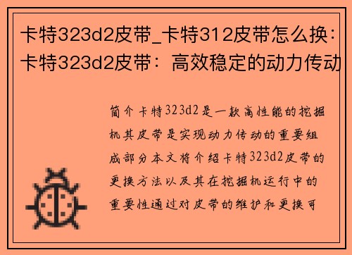 卡特323d2皮带_卡特312皮带怎么换：卡特323d2皮带：高效稳定的动力传动方案