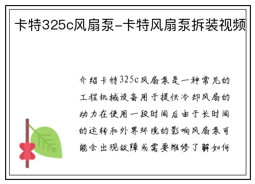 卡特325c风扇泵-卡特风扇泵拆装视频